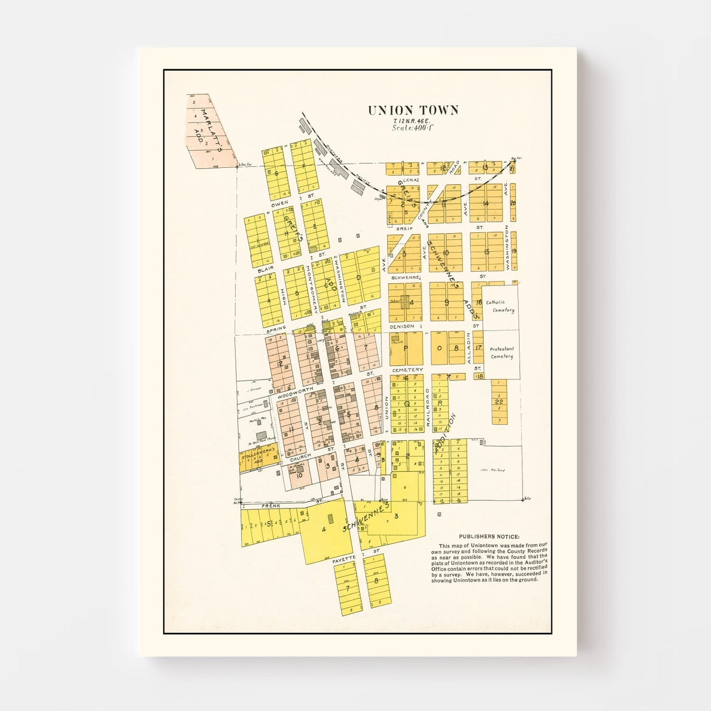 Vintage Map of Union Town, Washington, 1910