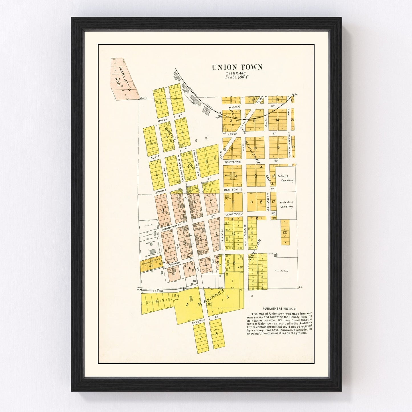 vintage map of Union Town, Washington, 1910