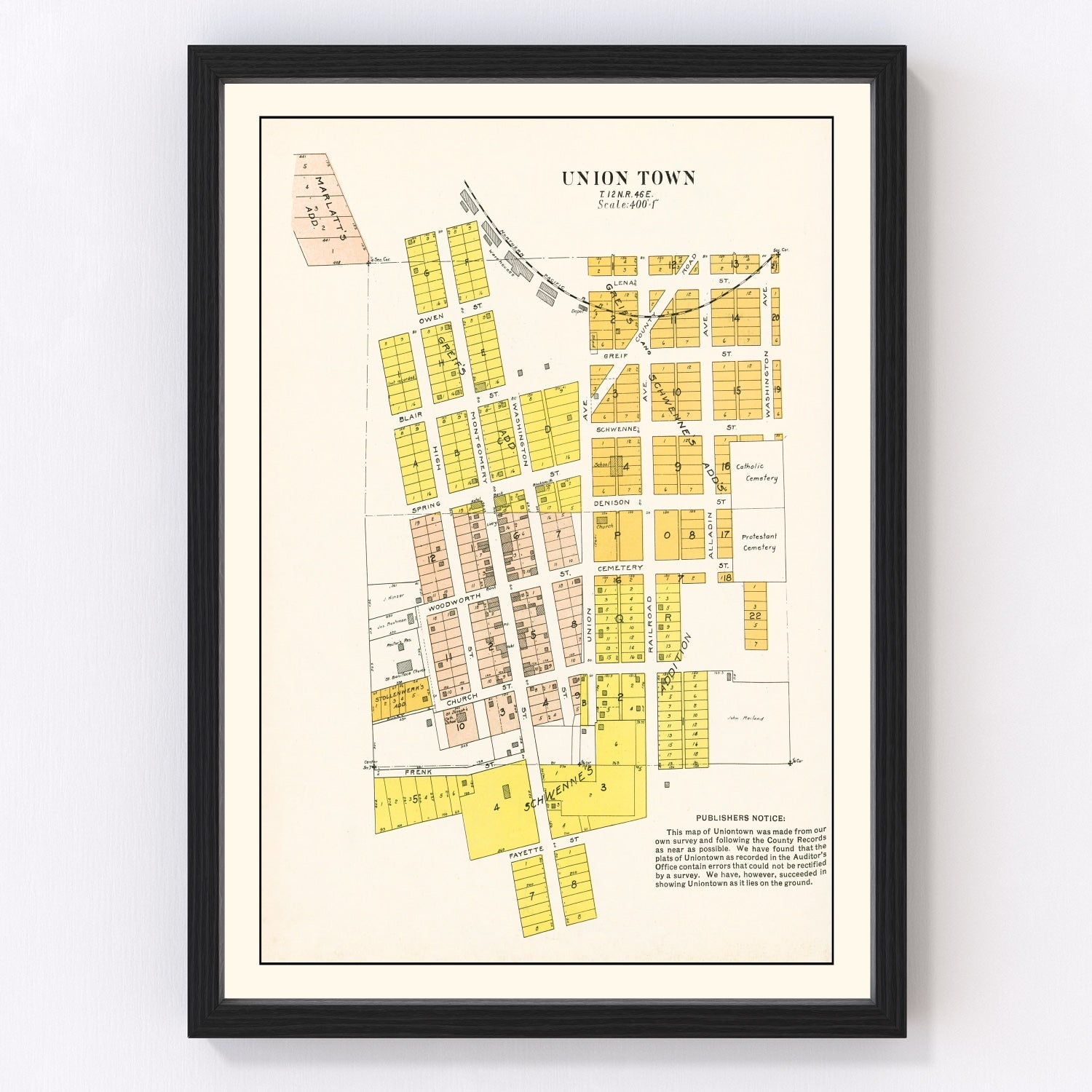 vintage map of Union Town, Washington, 1910