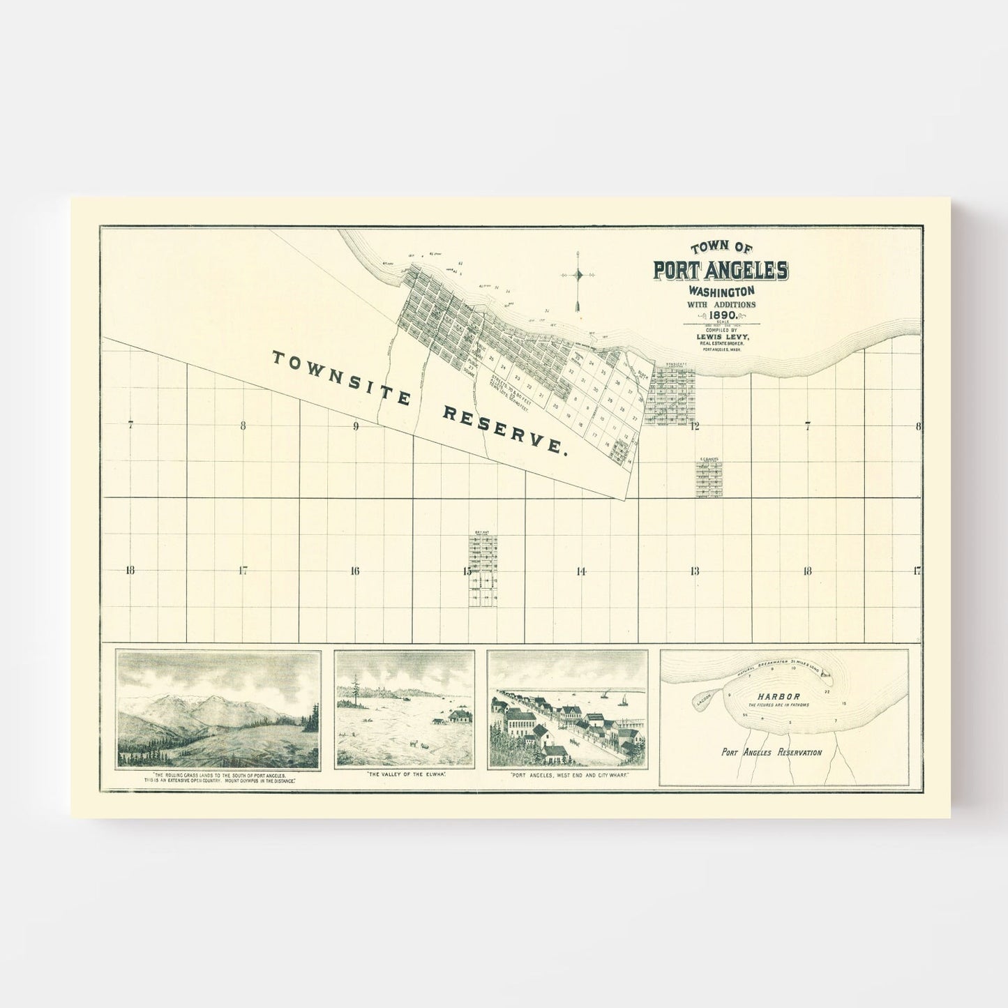 Vintage Map of Port Angeles, Washington, 1890
