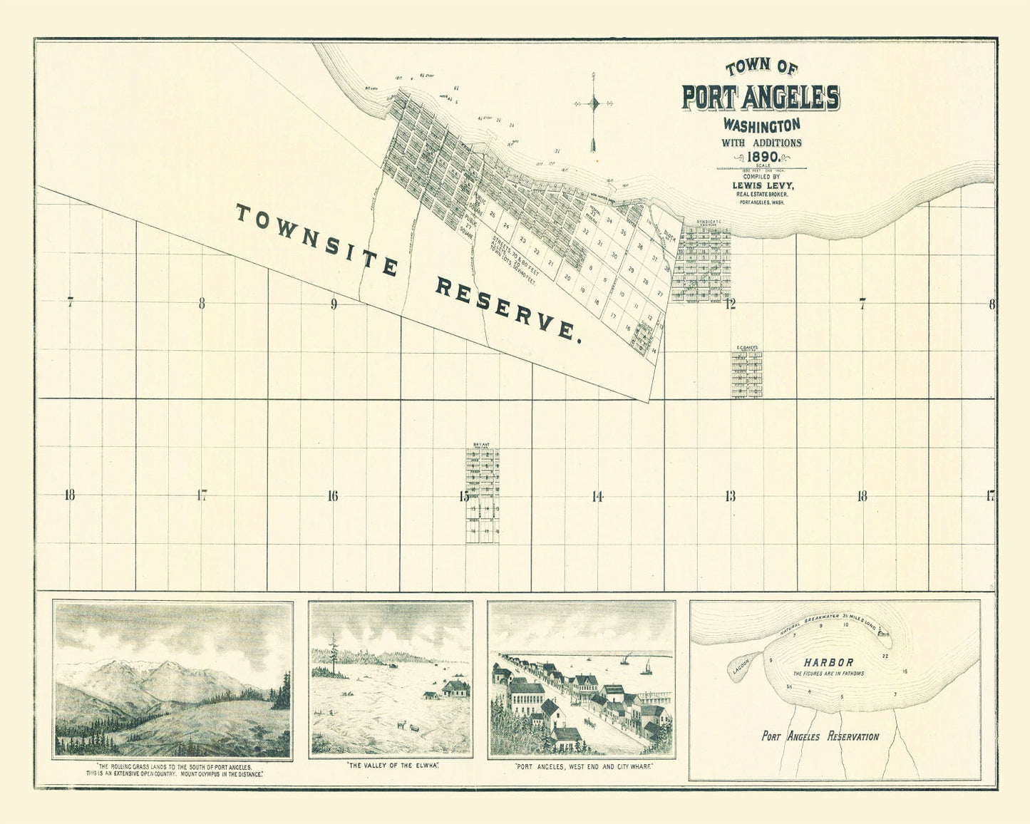 Vintage Map of Port Angeles, Washington, 1890