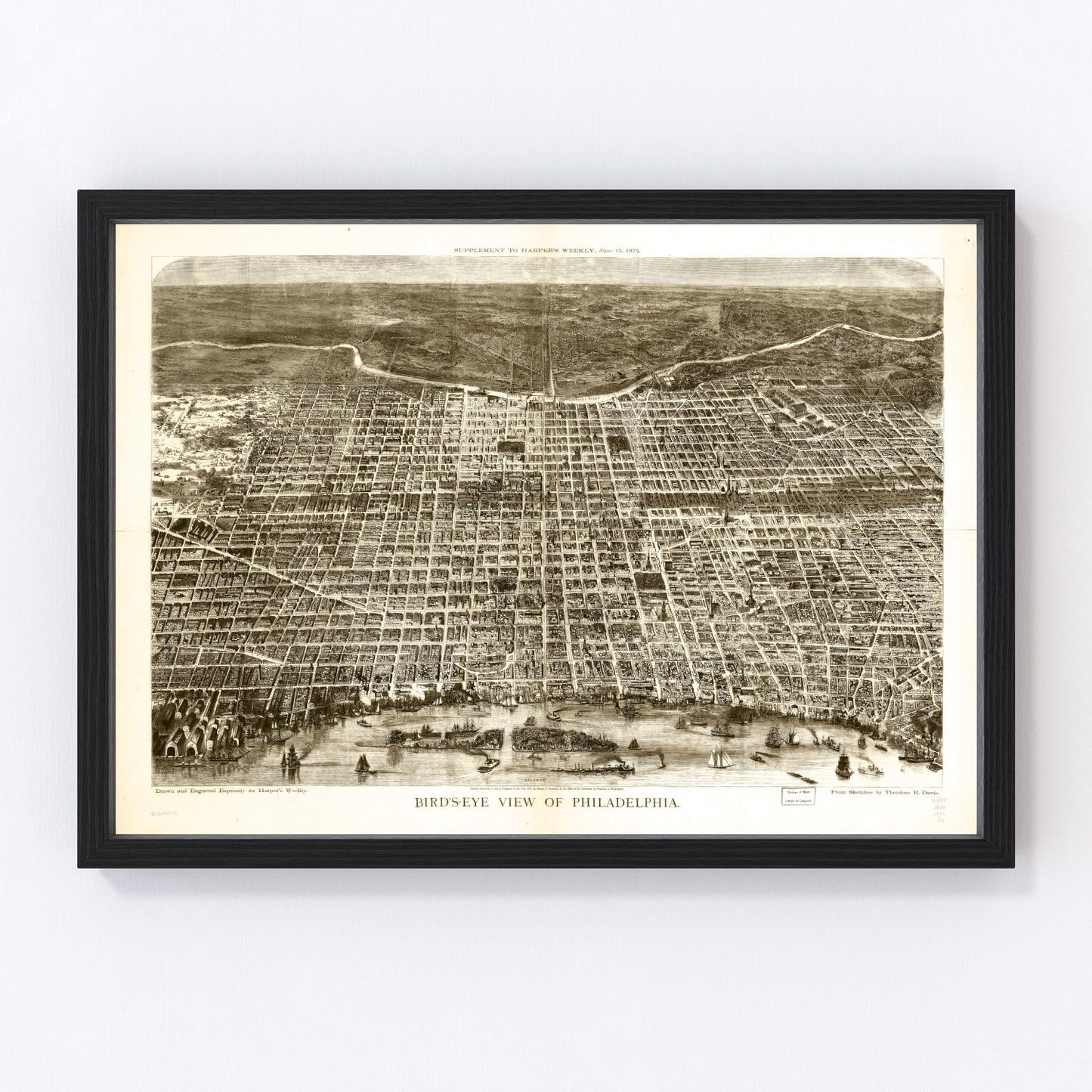 vintage map of Philadelphia, Pennsylvania, 1872