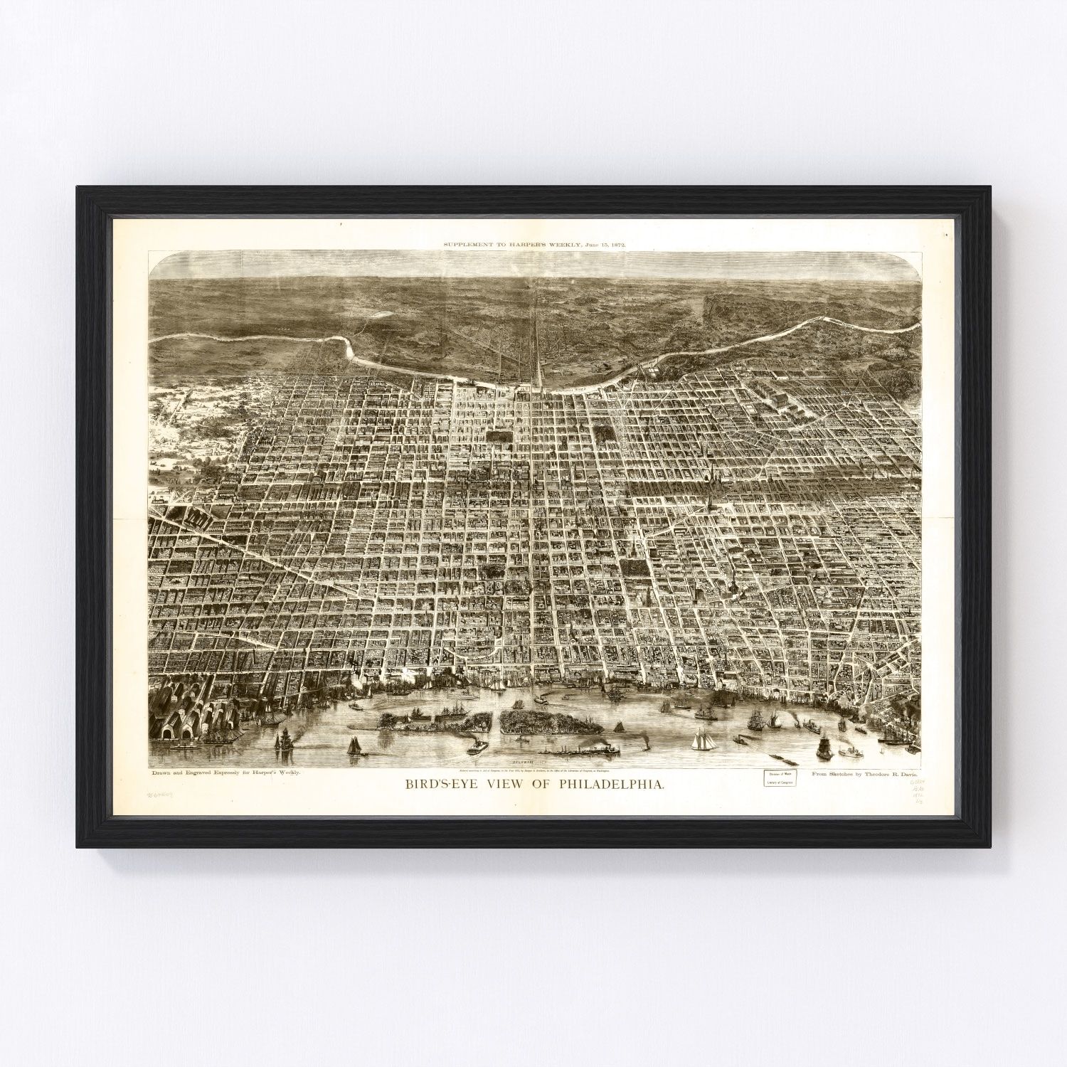 vintage map of Philadelphia, Pennsylvania, 1872