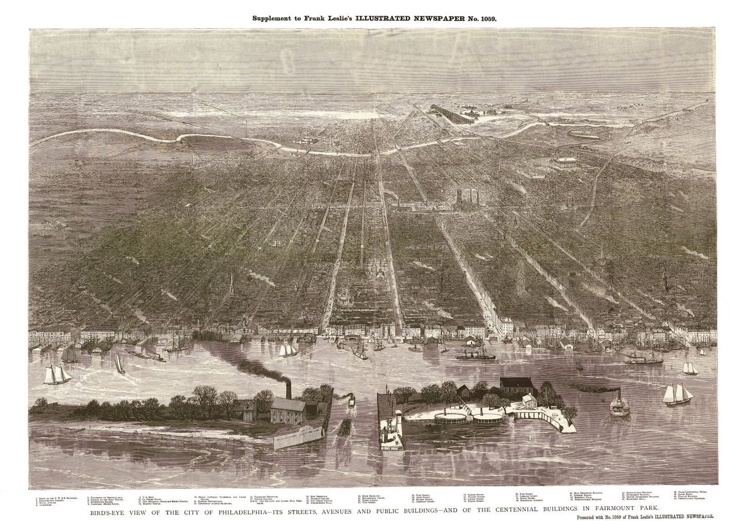 Vintage Map of Philadelphia, Pennsylvania, 1876, No. 2