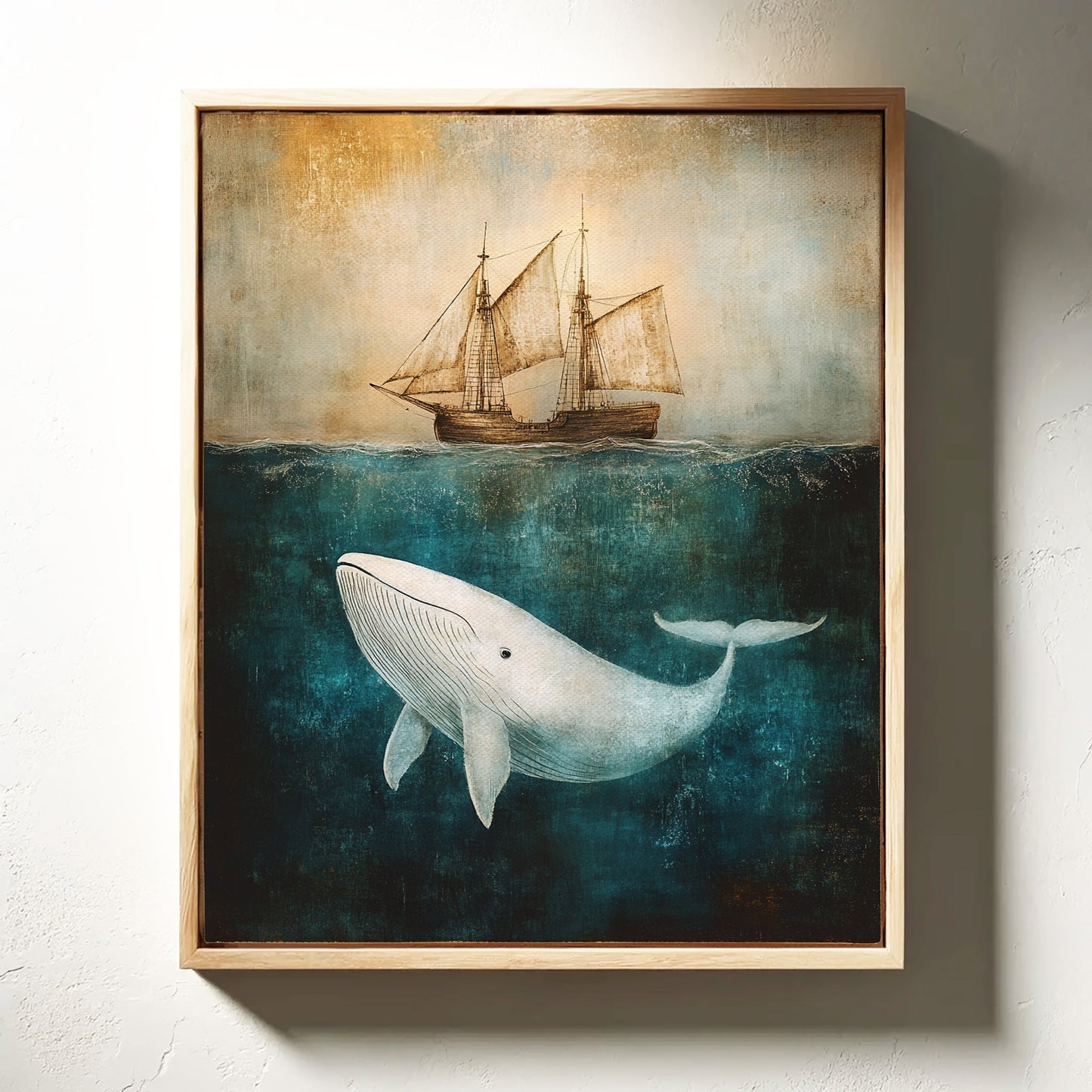 Whale Beneath the Tall Ship - Vintage Seascape Art