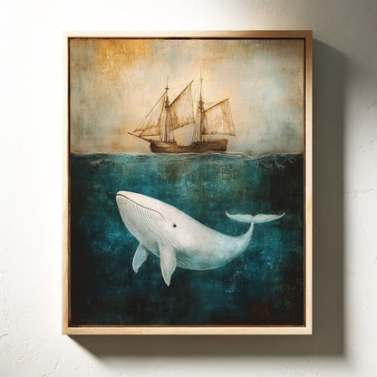Whale Beneath the Tall Ship - Vintage Seascape Art
