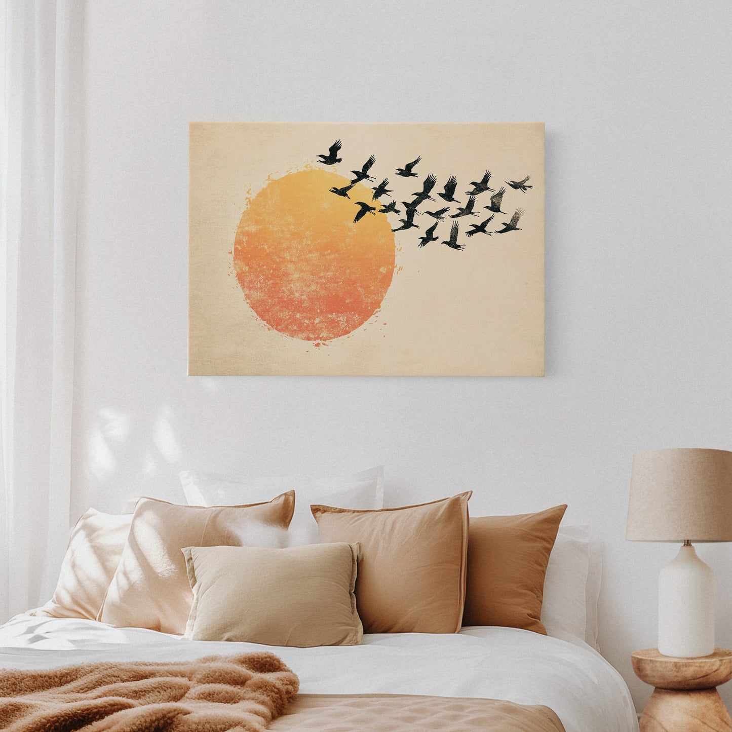 Japanese Birds and Sun Wall Art - Vintage Ink Print