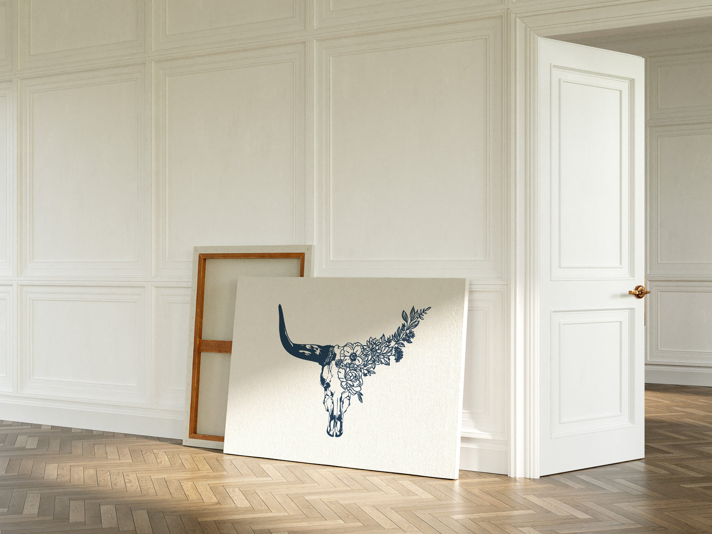 Floral Longhorn Skull Wall Art - Western Boho Print
