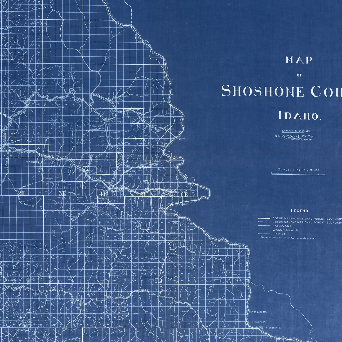 Vintage Map of Shoshone County, Idaho, 1907