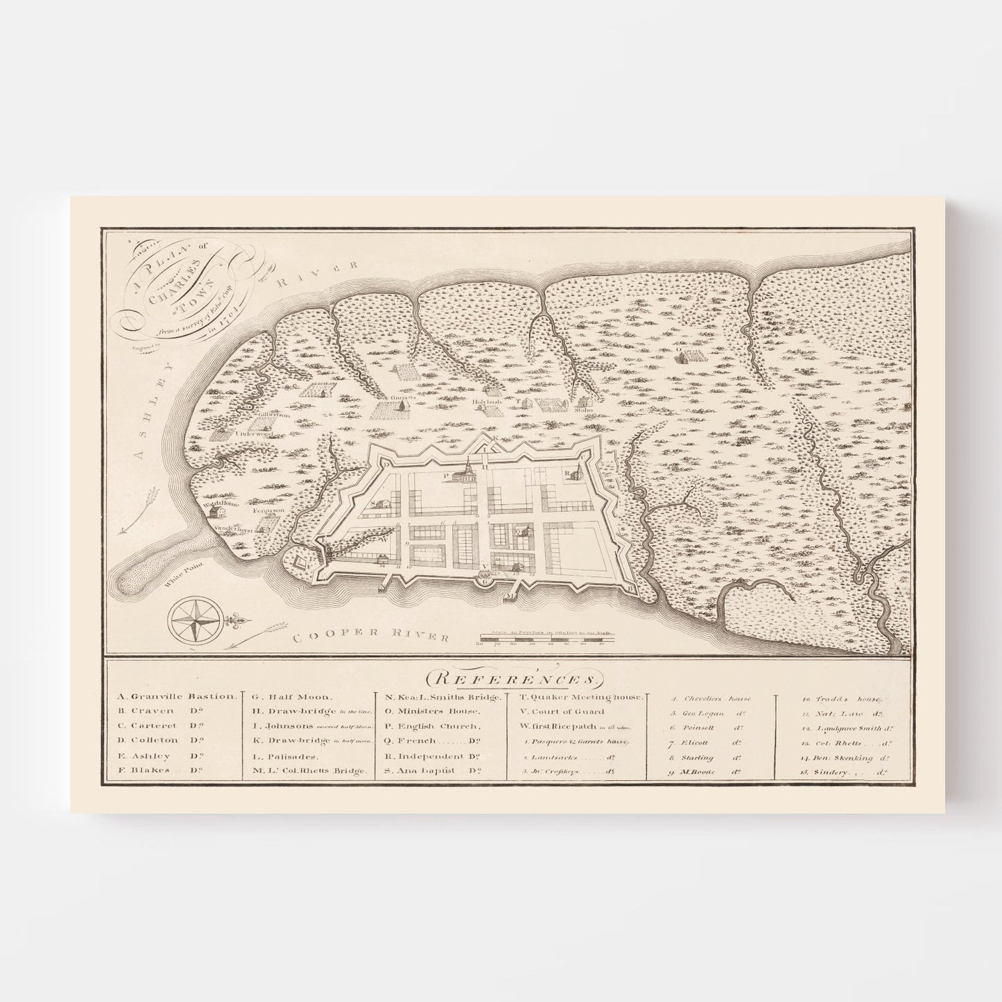 Vintage Map of Charleston, South Carolina, 1809 Wall Art