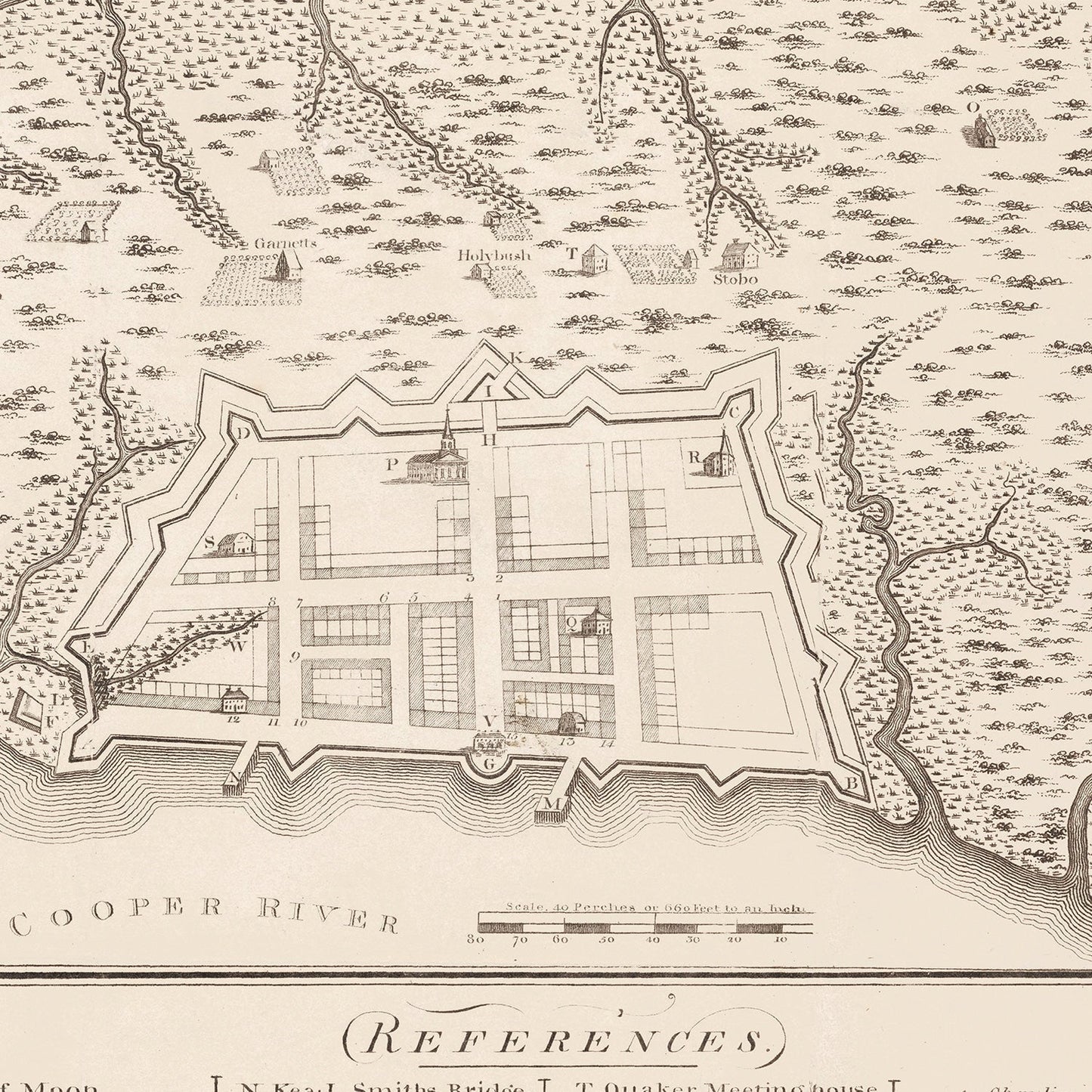 Vintage Map of Charleston, South Carolina, 1809 Wall Art