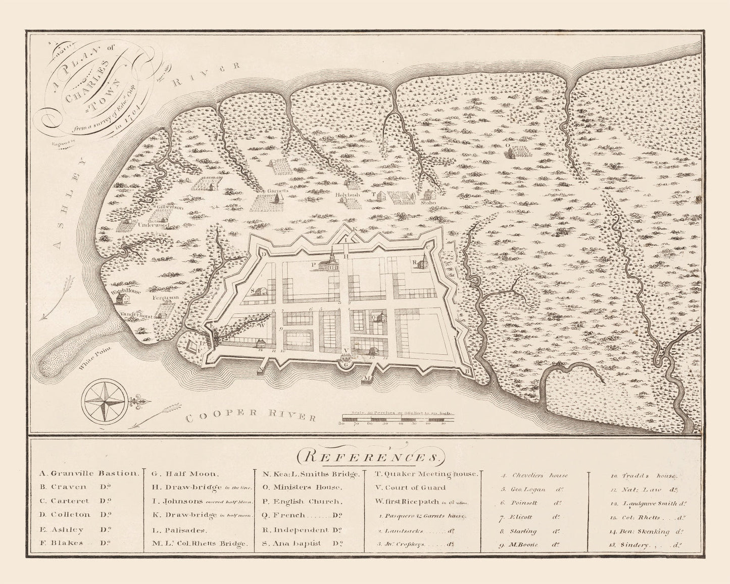 Vintage Map of Charleston, South Carolina, 1809 Wall Art