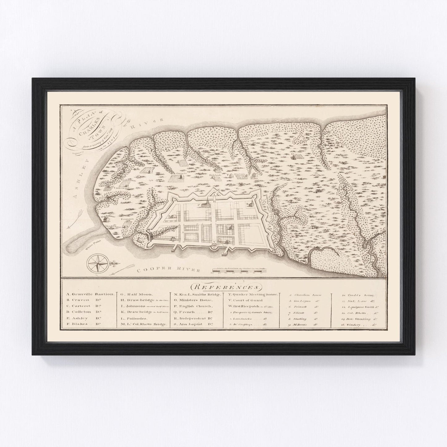 Vintage map of Charleston, South Carolina, 1809, digitally restored antique cartographic print