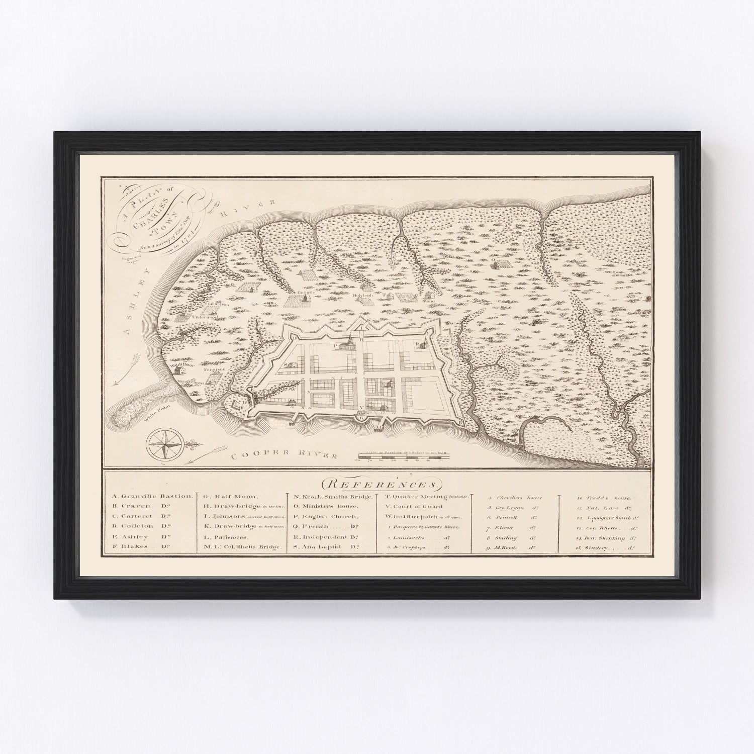 Vintage map of Charleston, South Carolina, 1809, digitally restored antique cartographic print