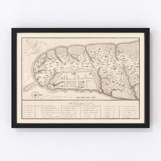 Vintage map of Charleston, South Carolina, 1809, digitally restored antique cartographic print