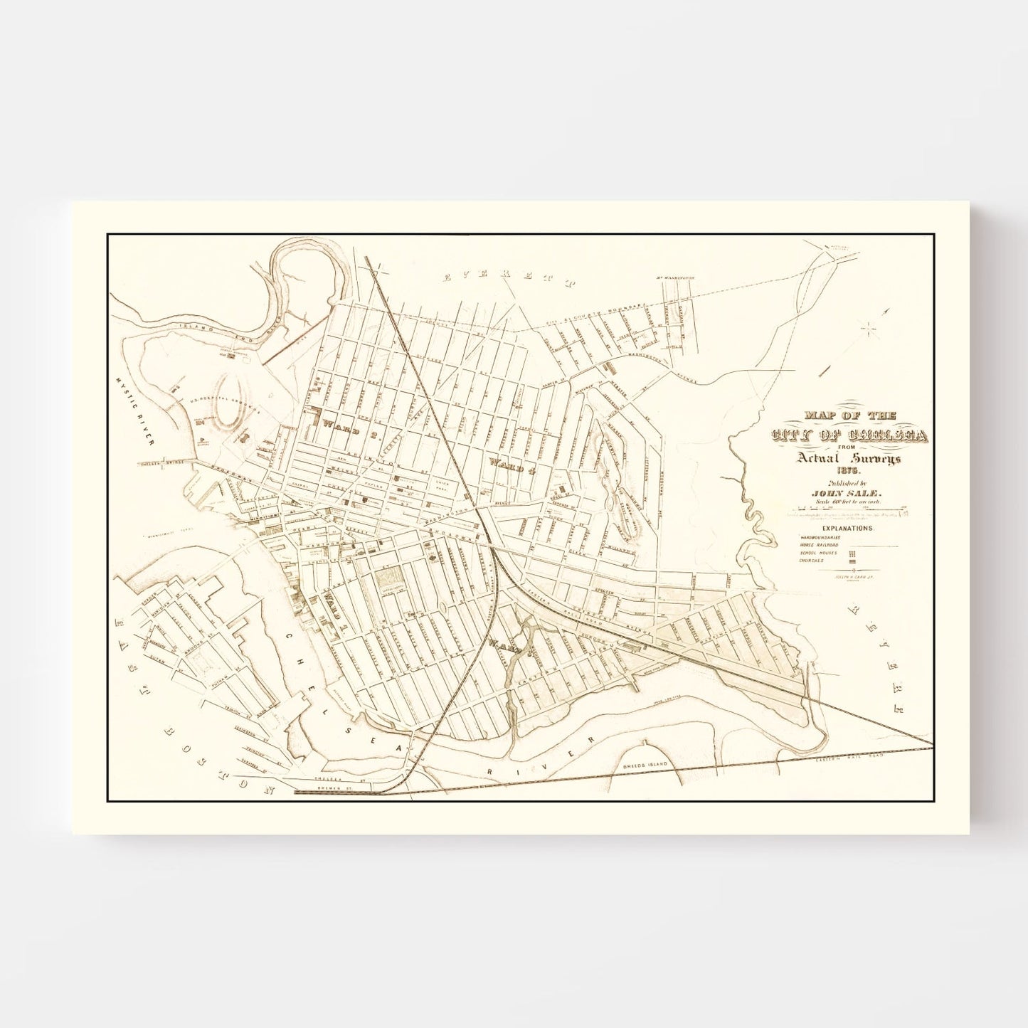 Vintage Map of Chelsea, Massachusetts, 1876