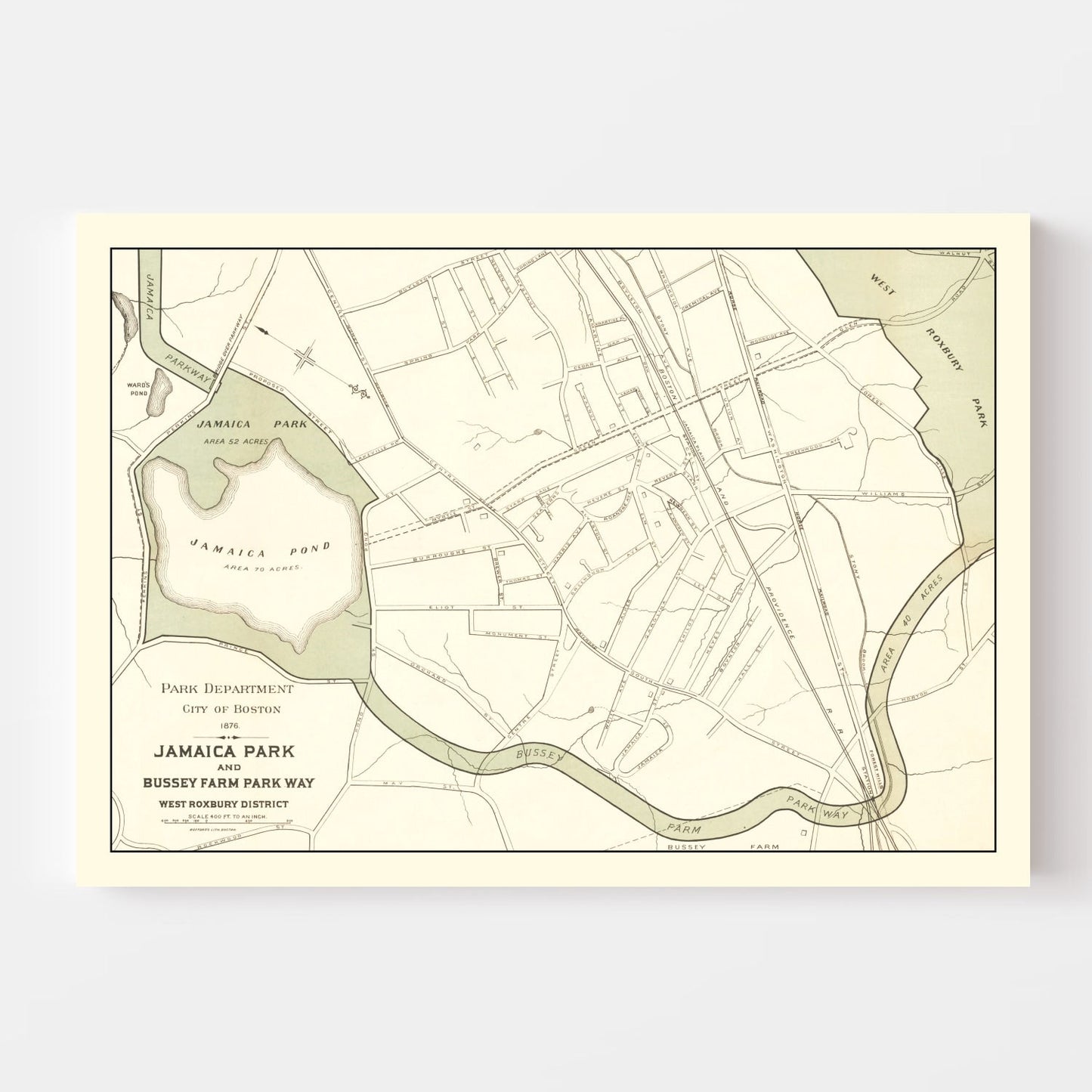 Vintage Map of Jamaica Park, Suffolk County, Massachusetts, 1876