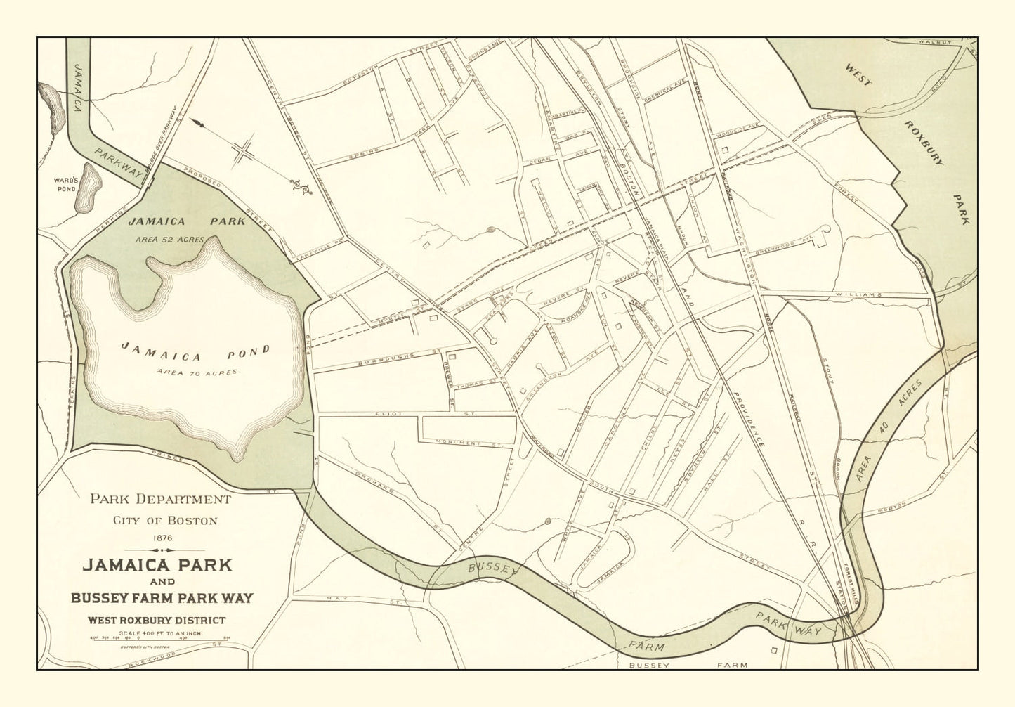 Vintage Map of Jamaica Park, Suffolk County, Massachusetts, 1876