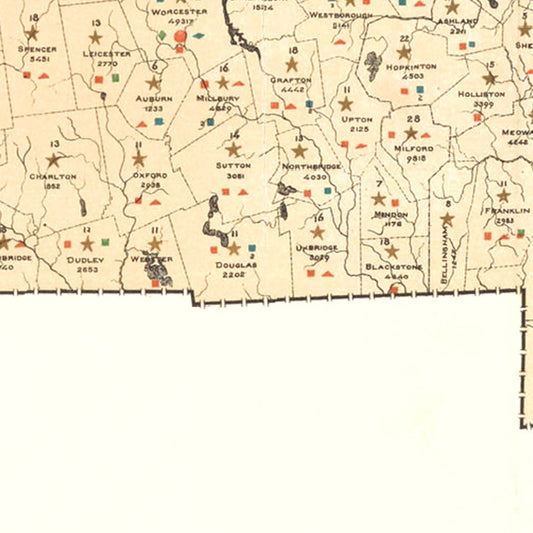Vintage Map of Massachusetts, 1876
