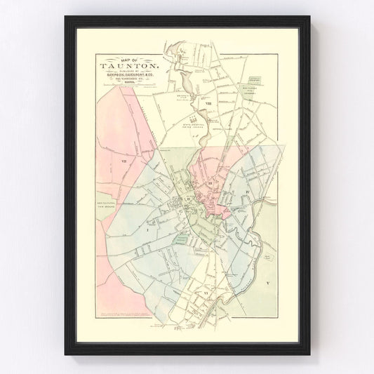 vintage map of Taunton, Massachusetts, 1874