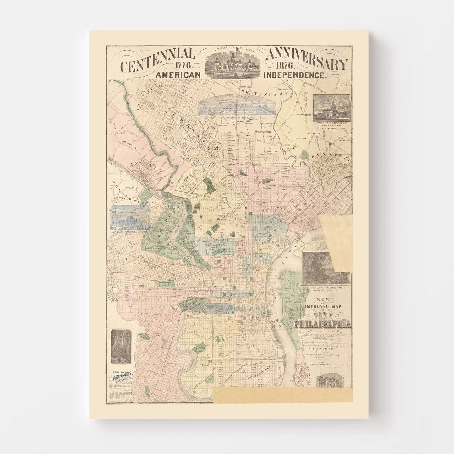 Vintage Map of Philadelphia, Pennsylvania, 1872, No. 4