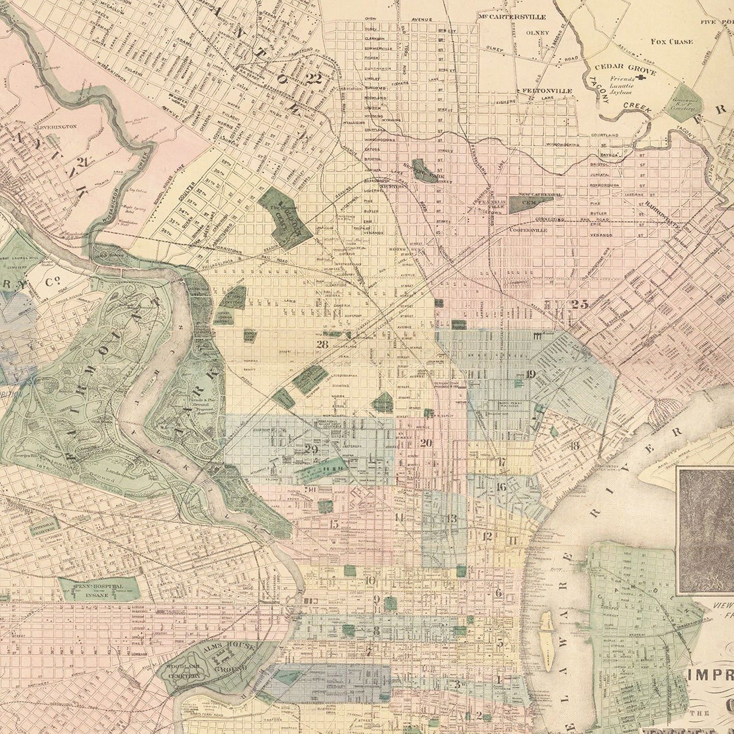 Vintage Map of Philadelphia, Pennsylvania, 1872, No. 4