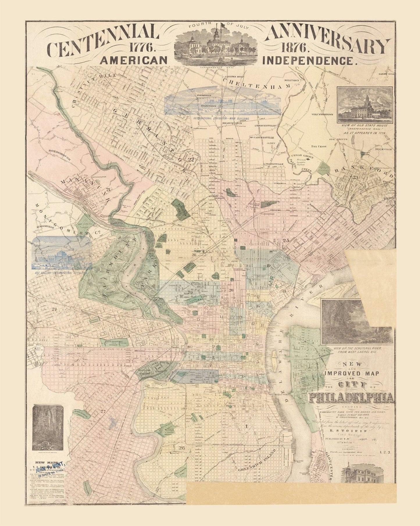 Vintage Map of Philadelphia, Pennsylvania, 1872, No. 4