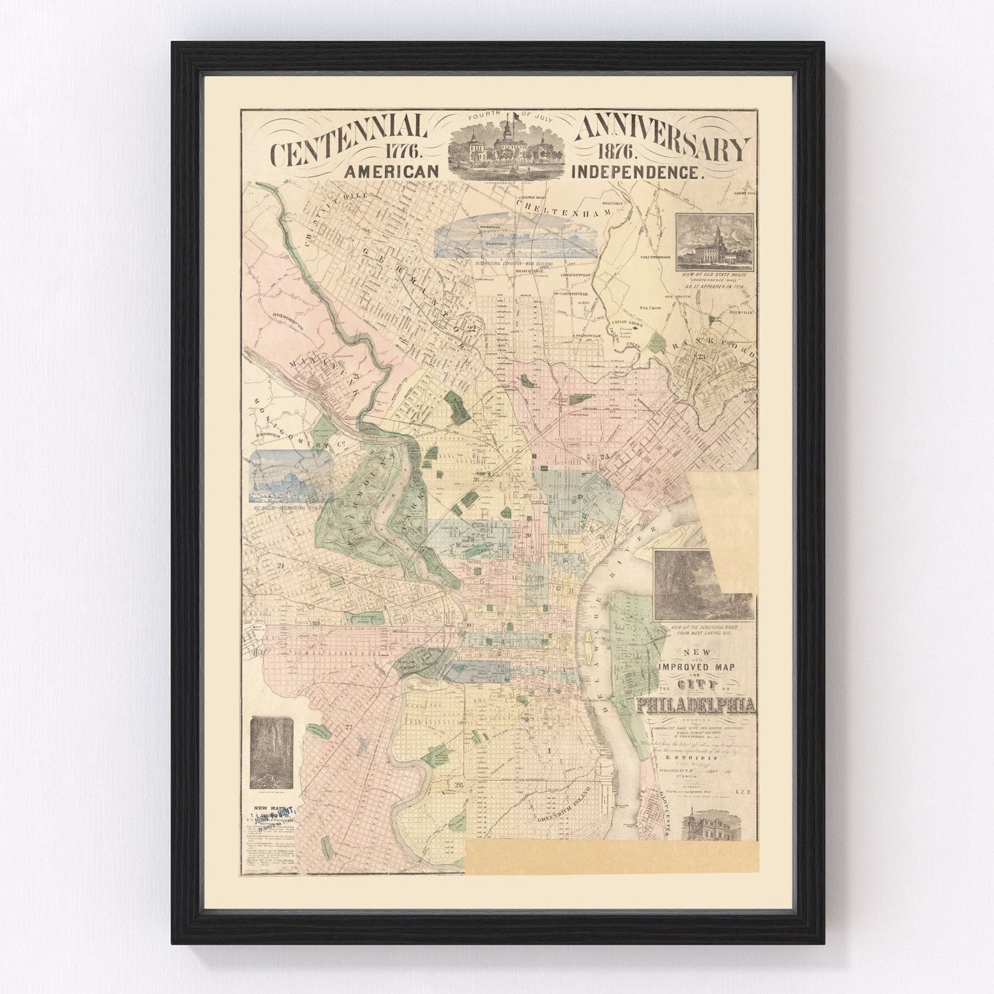 vintage map of Philadelphia, Pennsylvania, 1872