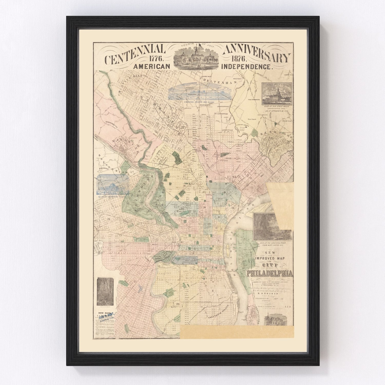 vintage map of Philadelphia, Pennsylvania, 1872