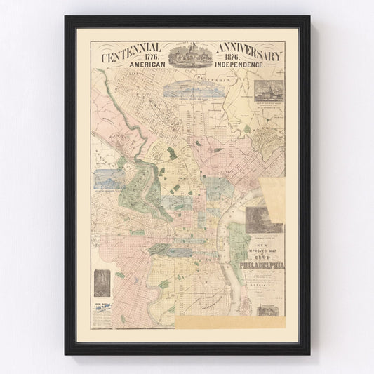 vintage map of Philadelphia, Pennsylvania, 1872