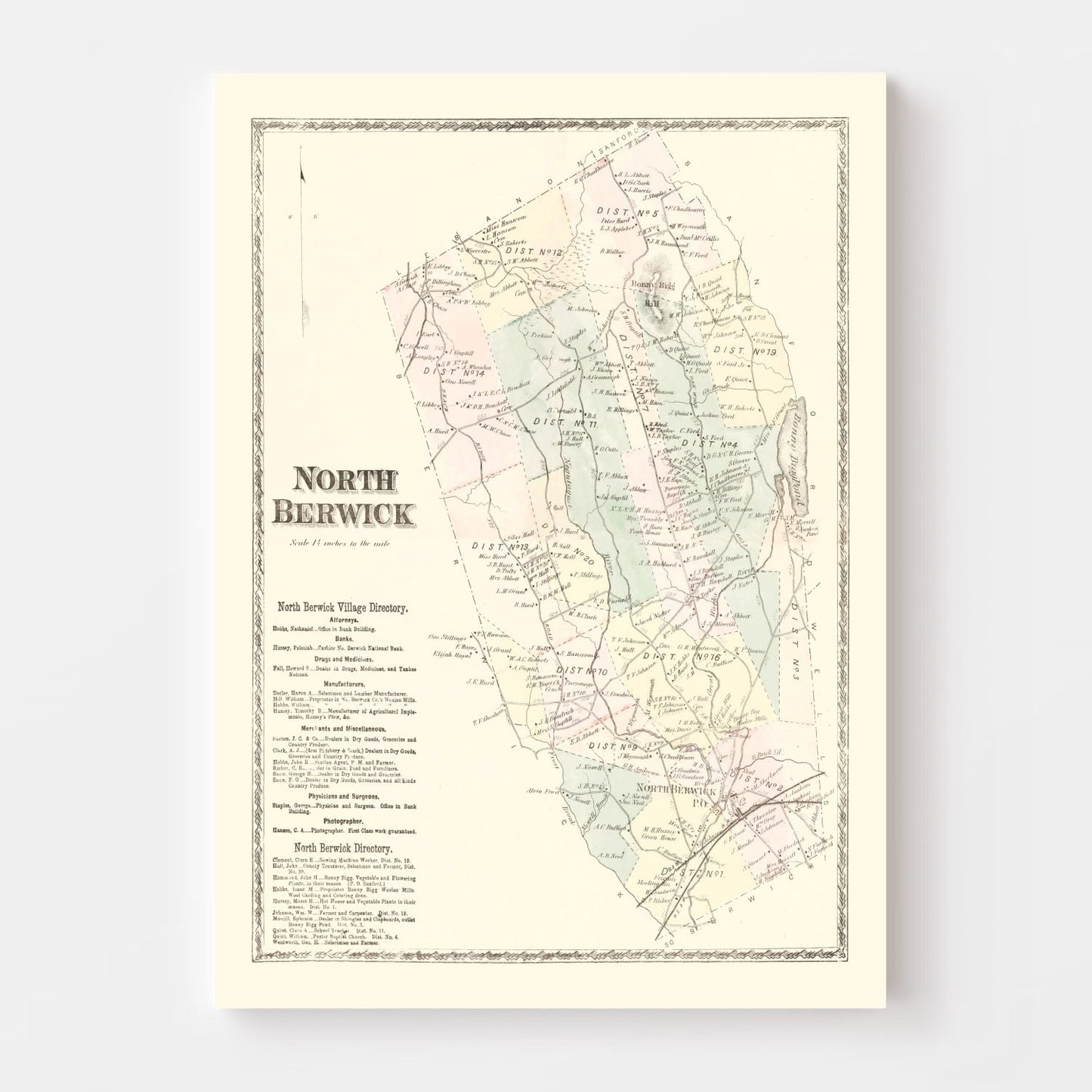 Vintage Map of North Berwick, Pennsylvania, 1872