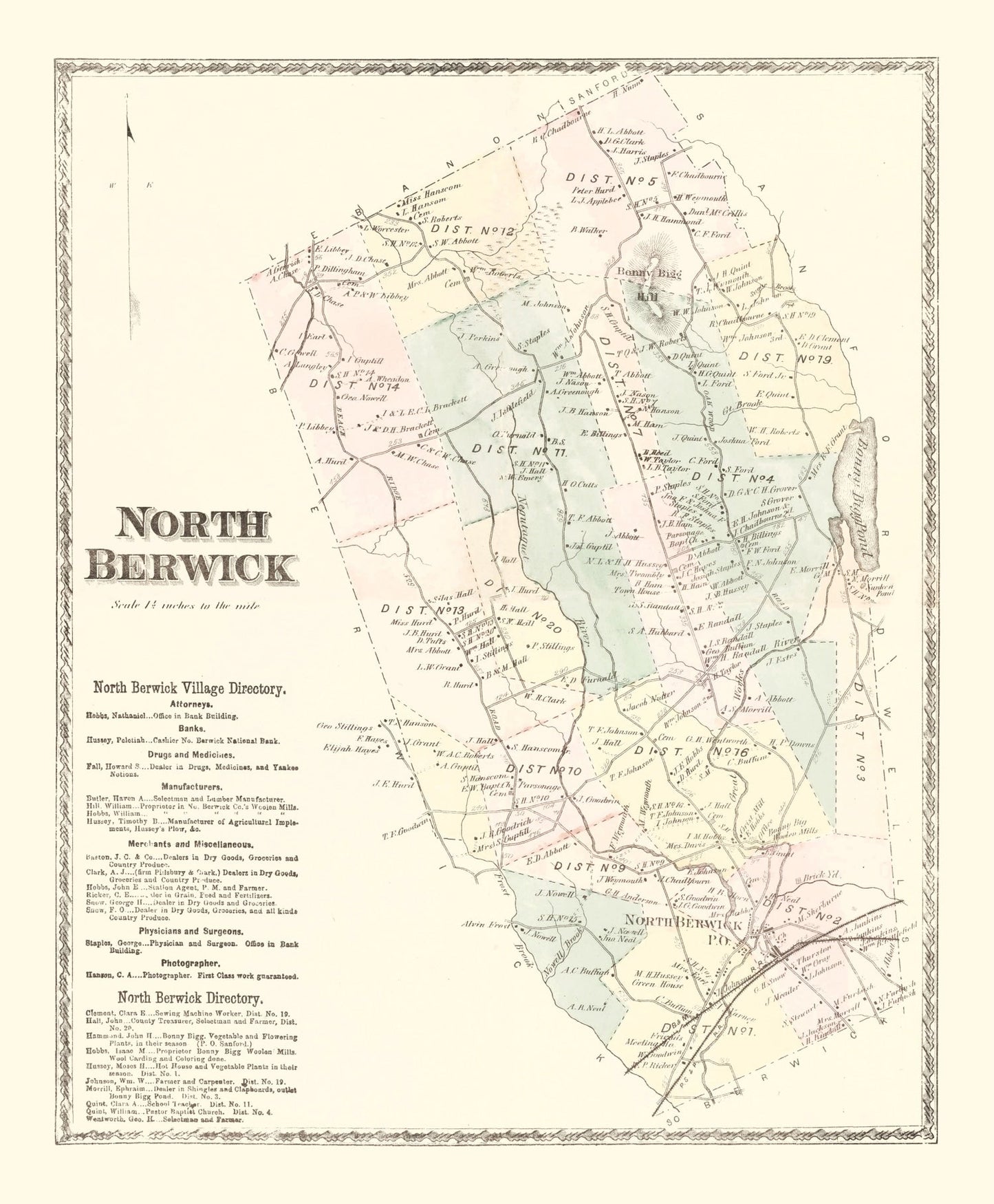 Vintage Map of North Berwick, Pennsylvania, 1872