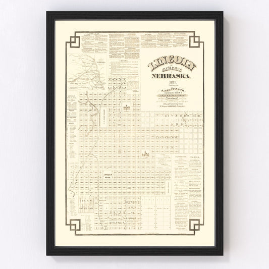 Vintage map of Lincoln, Nebraska, 1871