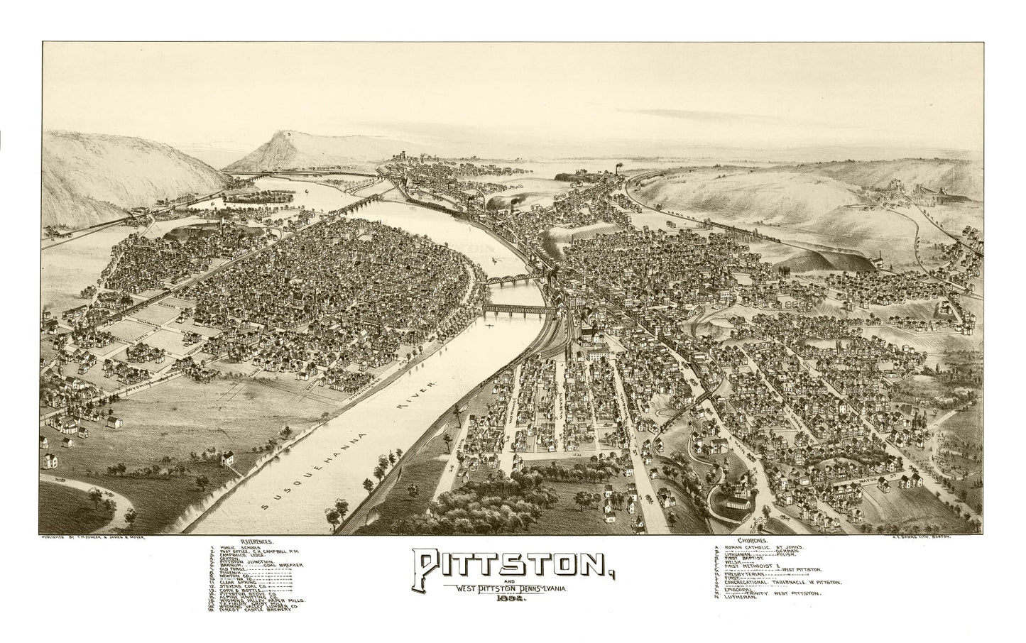 Vintage Map of Pittston & West Pittston, Pennsylvania, 1892