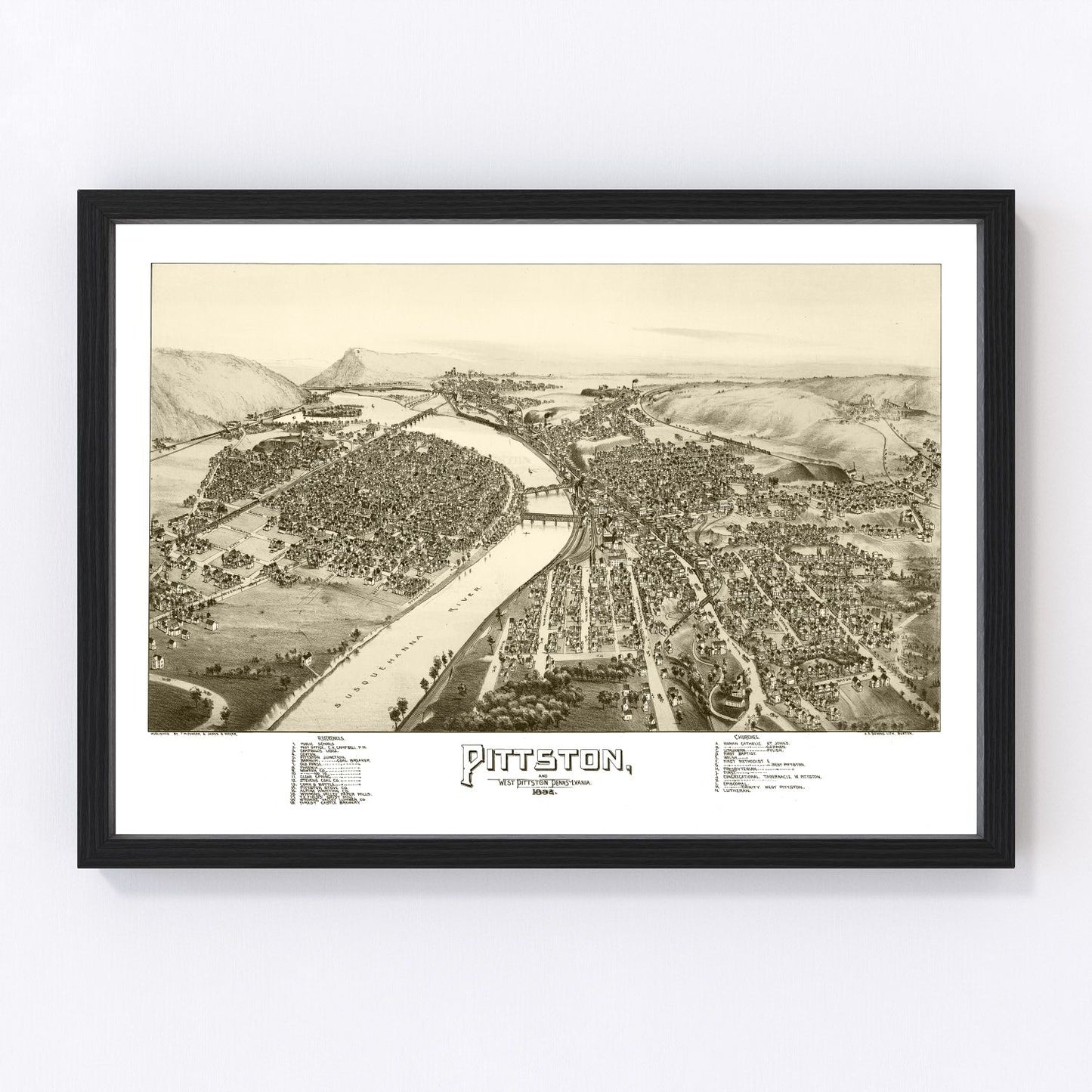 vintage map of Pittston and West Pittston, Pennsylvania, 1892