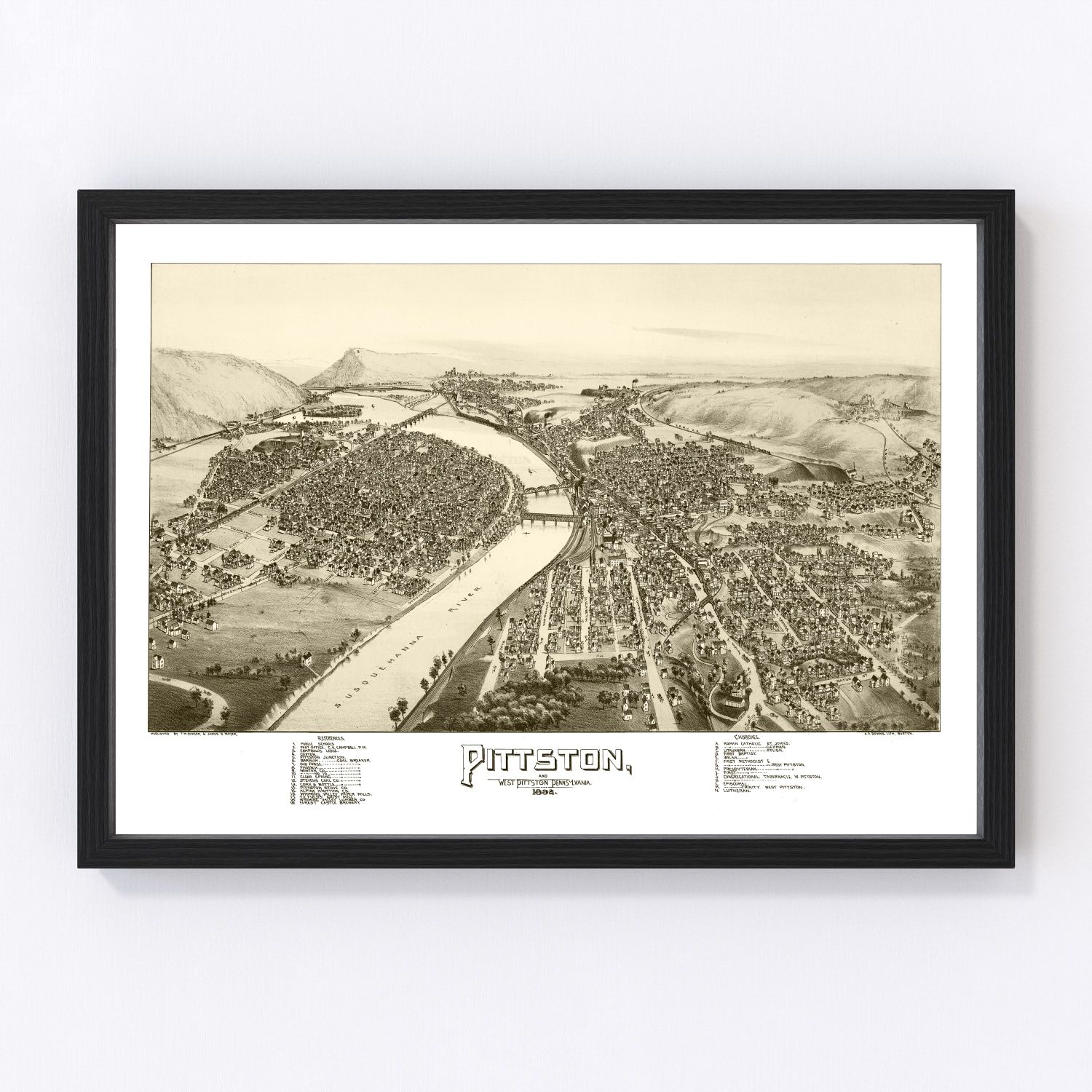 vintage map of Pittston and West Pittston, Pennsylvania, 1892