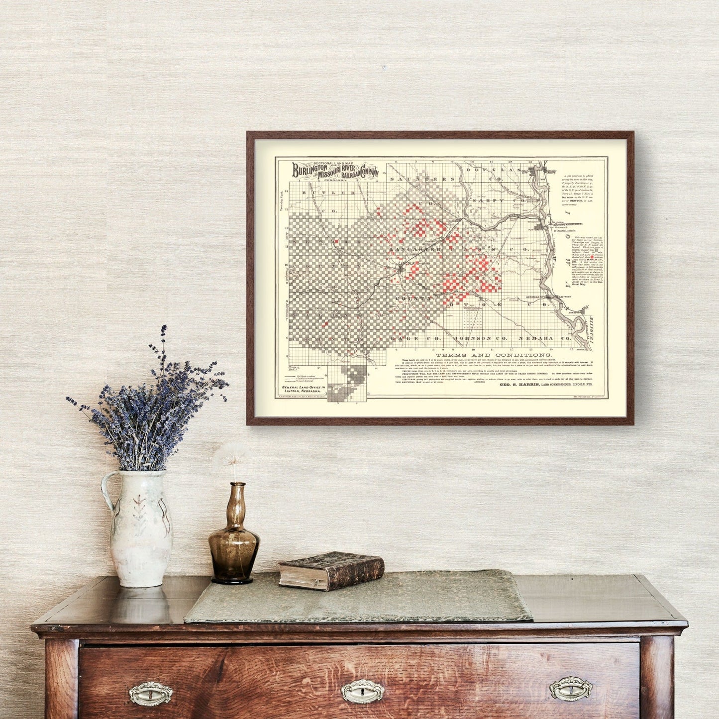Vintage Railroad Map of Lincoln, Nebraska, 1871