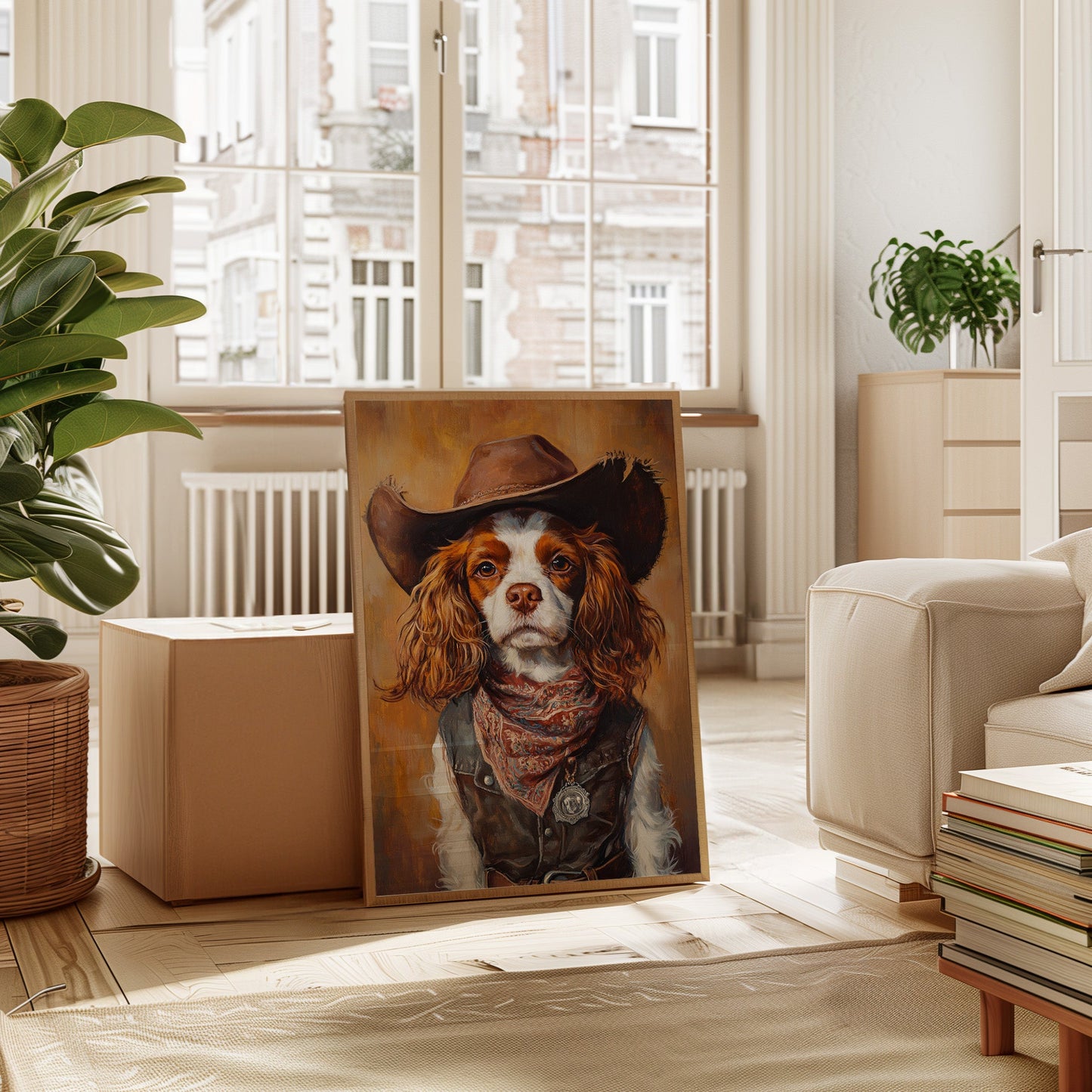 Western Cavalier Cowgirl Dog Art Print