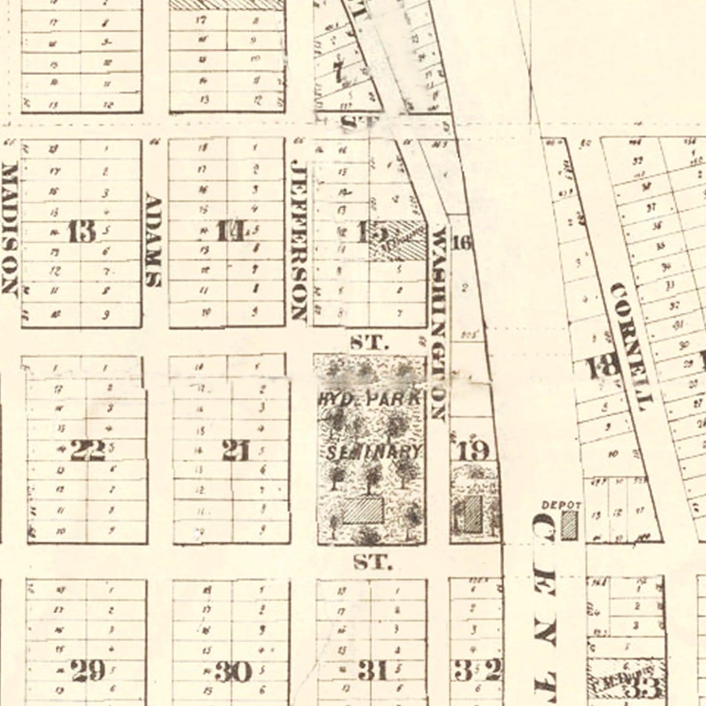 Vintage Hyde Park, Chicago Map, 1870