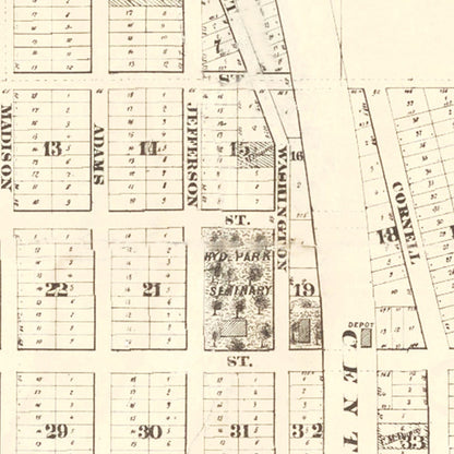 Vintage Hyde Park, Chicago Map, 1870