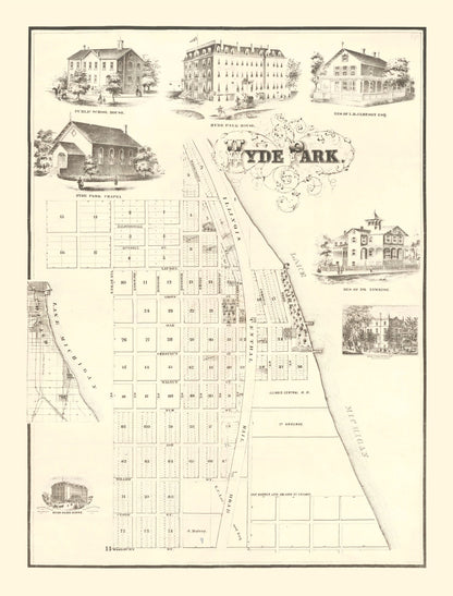 Vintage Hyde Park, Chicago Map, 1870