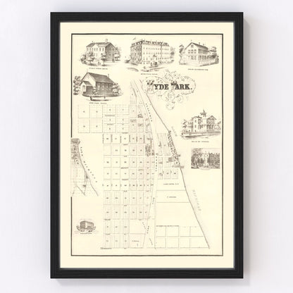 Vintage map of Hyde Park, Chicago lakeside neighborhood, 1870