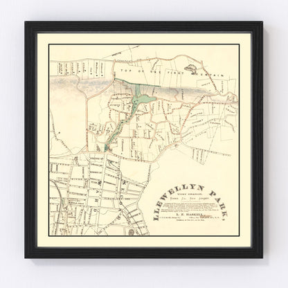 Vintage Llewellyn Park West Orange NJ map, 1870, digitally restored print