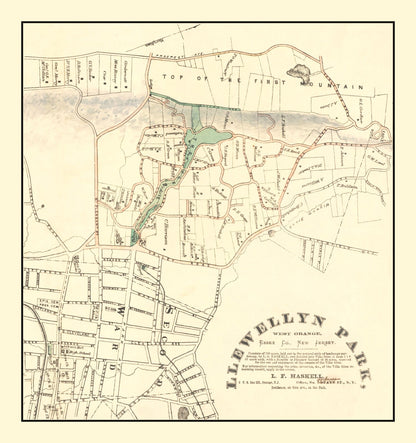 Llewellyn Park West Orange NJ Vintage Map 1870 Wall Art
