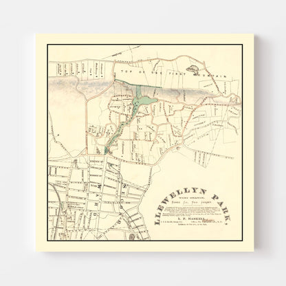 Llewellyn Park West Orange NJ Vintage Map 1870 Wall Art