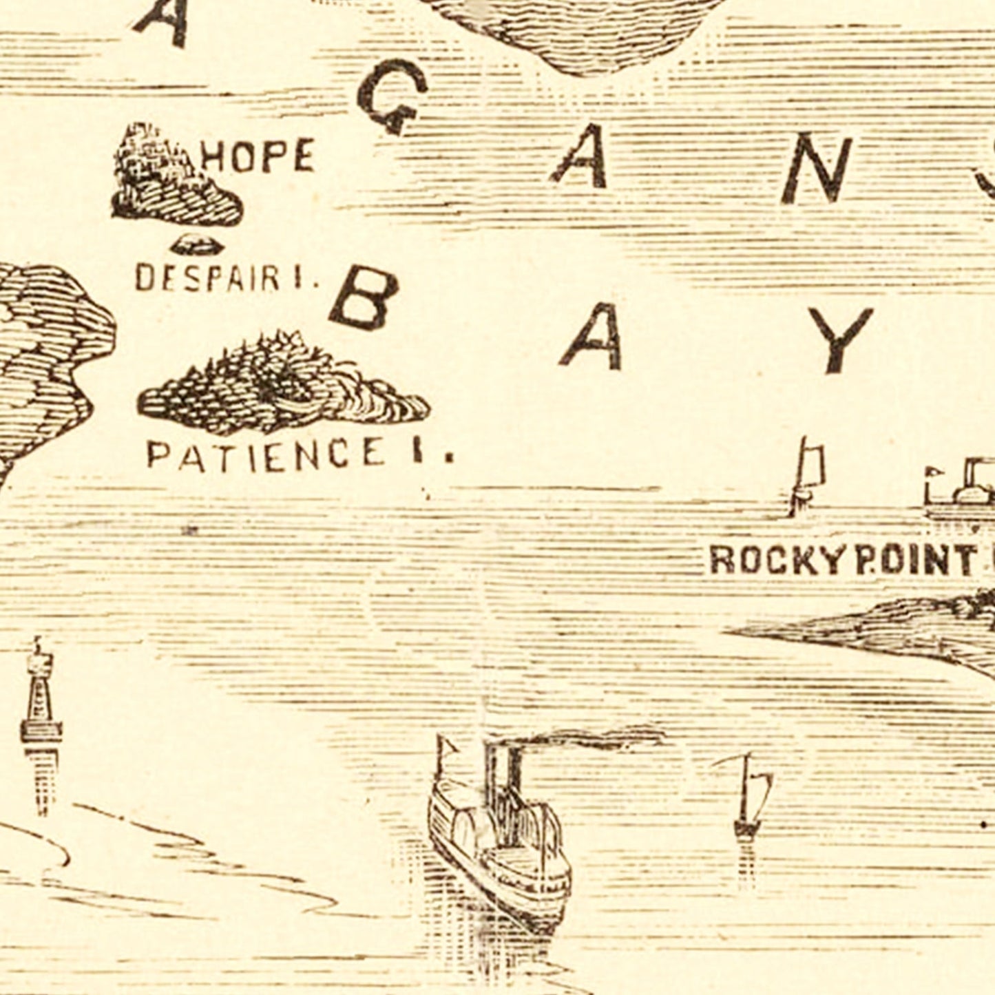 Vintage Map of Narragansett Bay, Rhode Island, 1870
