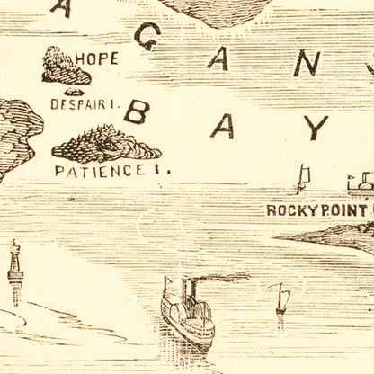 Vintage Map of Narragansett Bay, Rhode Island, 1870