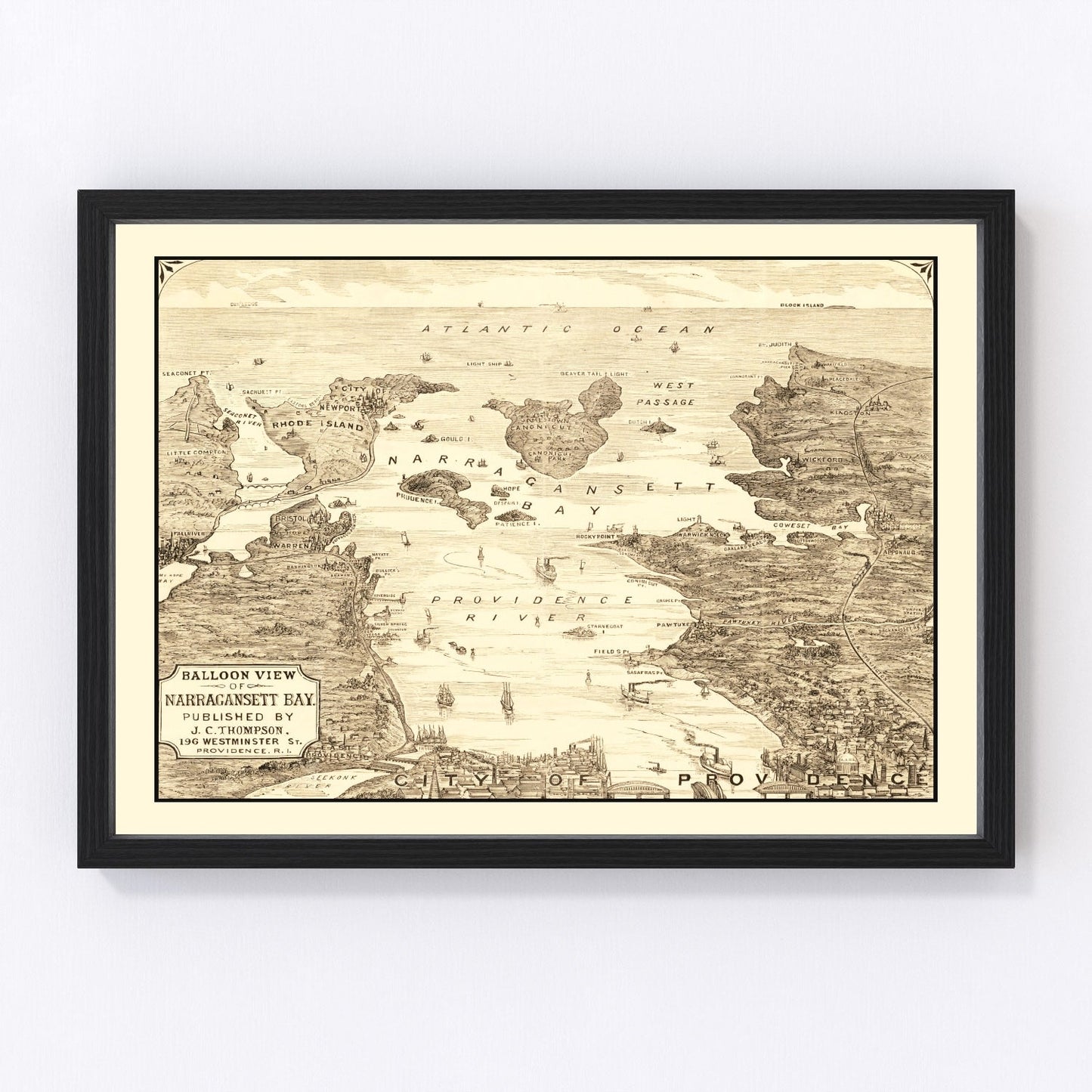 vintage map of Narragansett Bay, Rhode Island, 1870