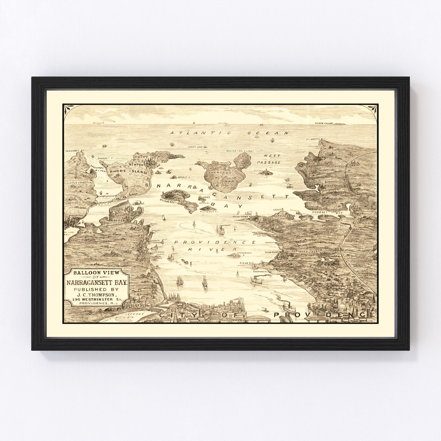 vintage map of Narragansett Bay, Rhode Island, 1870