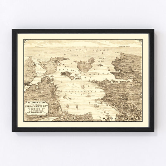 vintage map of Narragansett Bay, Rhode Island, 1870